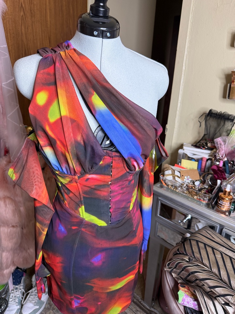 House Of Cb One-Shoulder Multicolor Asymmetrical Mini Dress